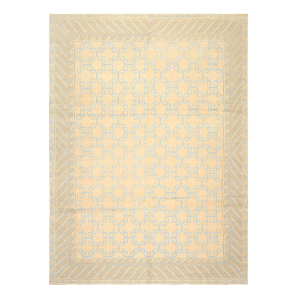 8x10 Ivory, Beige, Taupe Color Hand Knotted Tibetan Wool Transitional Oriental Rug