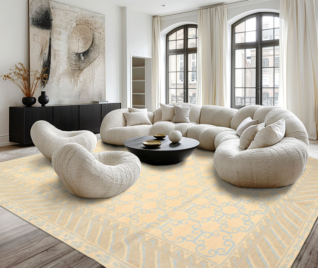 8x10'8'' Ivory Beige Premium Tibetan Transitional Tibetano Designer Wool Hand Knotted Oriental Area Rug