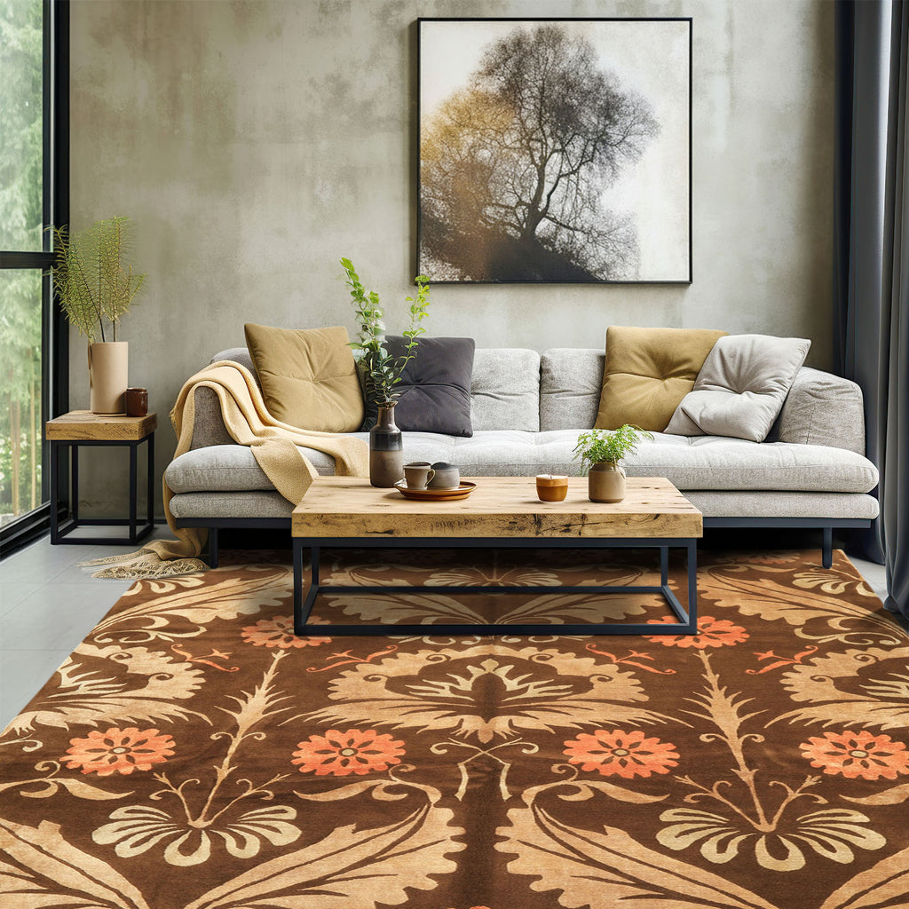 8x10 Brown Tan Premium Tibetan Arts & Crafts Tibetano Designer Wool Pure Silk Hand Knotted Oriental Area Rug