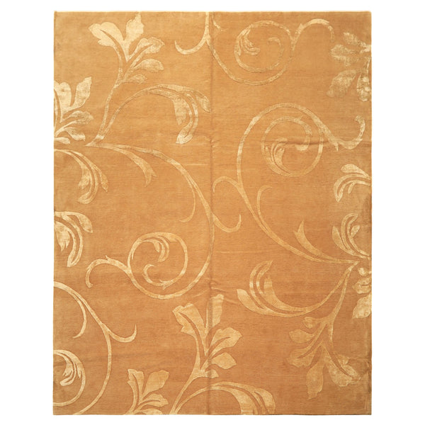 8x10 Tone on Tone Gold, , Color Hand Knotted Tibetan Wool & Pure Silk Transitional Oriental Rug