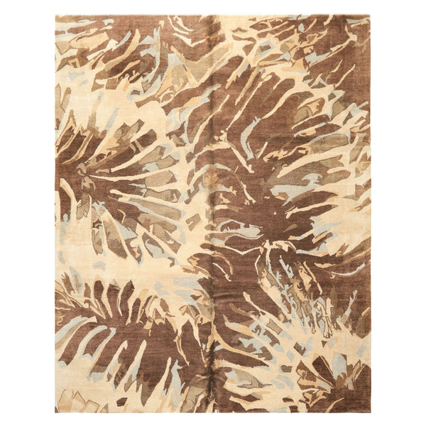 8x10 Brown, Beige, Blue Color Hand Knotted Tibetan Wool & Pure Silk Modern & Contemporay Oriental Rug