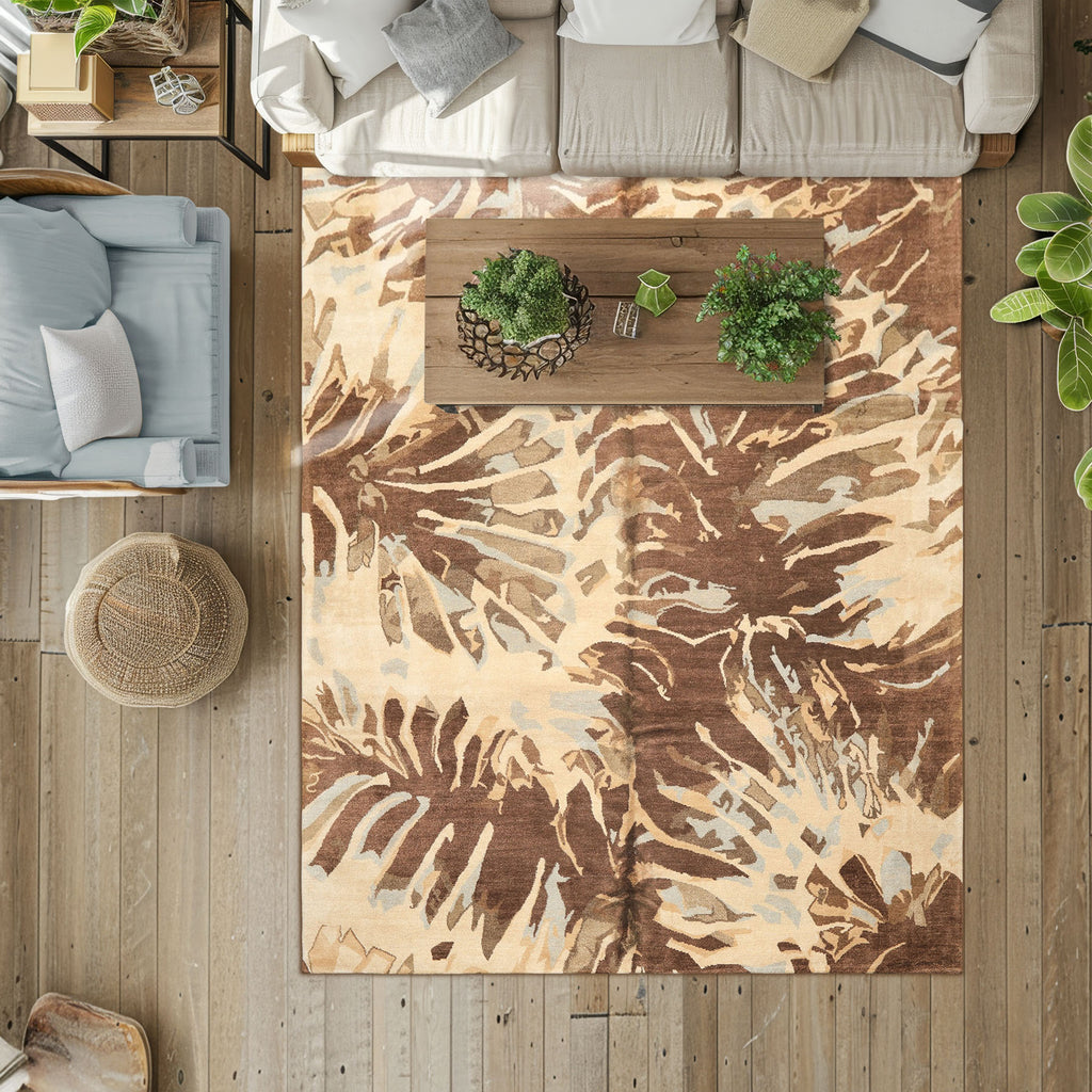 8x10 Brown Beige Premium Tibetan Modern Contemporary Abstract Tibetano Designer Wool Pure Silk Hand Knotted Oriental Area Rug