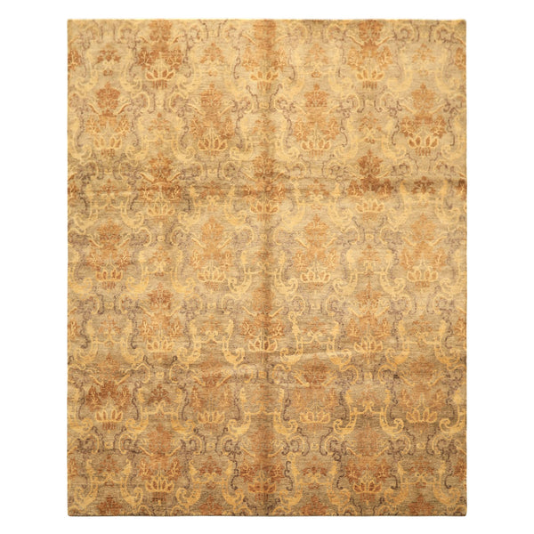 8x10 Brown, Gold, Tan Color Hand Knotted Indo Tibetan Wool Transitional Oriental Rug