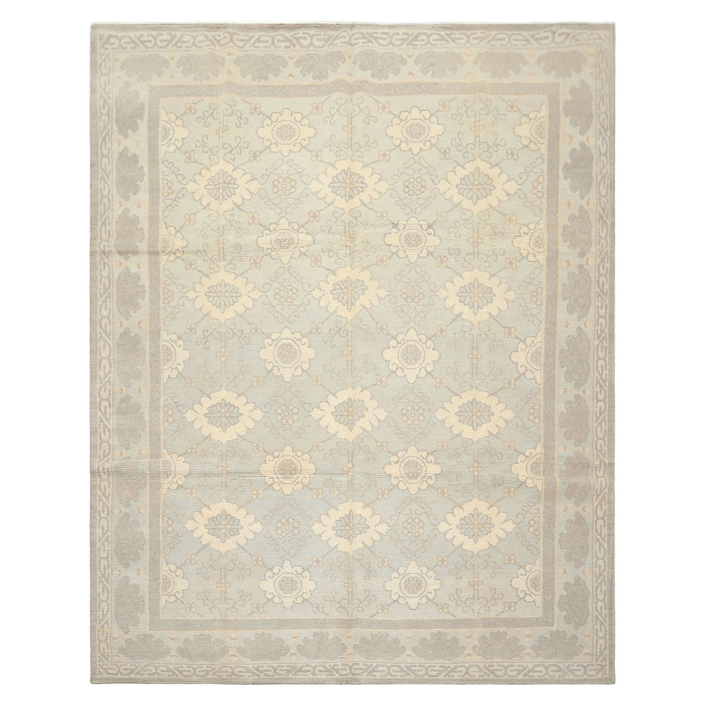 8x10 Seafoam, Gray, Cream Color Hand Knotted Tibetan Wool Transitional Oriental Rug