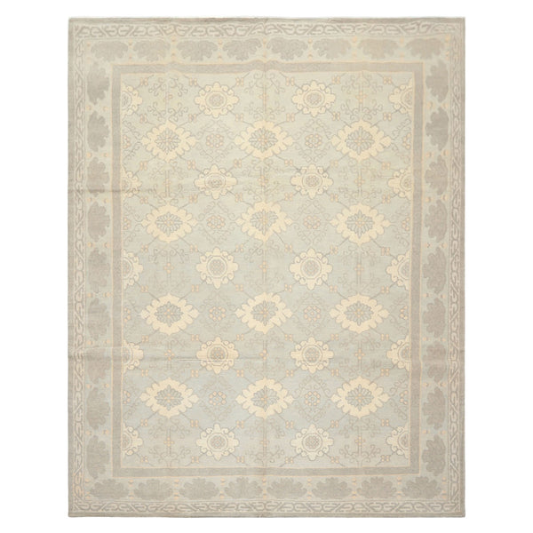 8x10 Seafoam, Gray, Cream Color Hand Knotted Tibetan Wool Transitional Oriental Rug