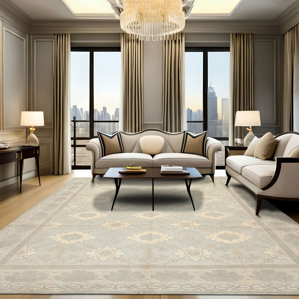 8x10 Seafoam Gray Premium Tibetan Transitional Tibetano Designer Wool Hand Knotted Oriental Area Rug