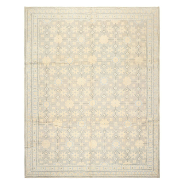 8x10 Gray, Ivory, Slate Color Hand Knotted Tibetan Wool Transitional Oriental Rug
