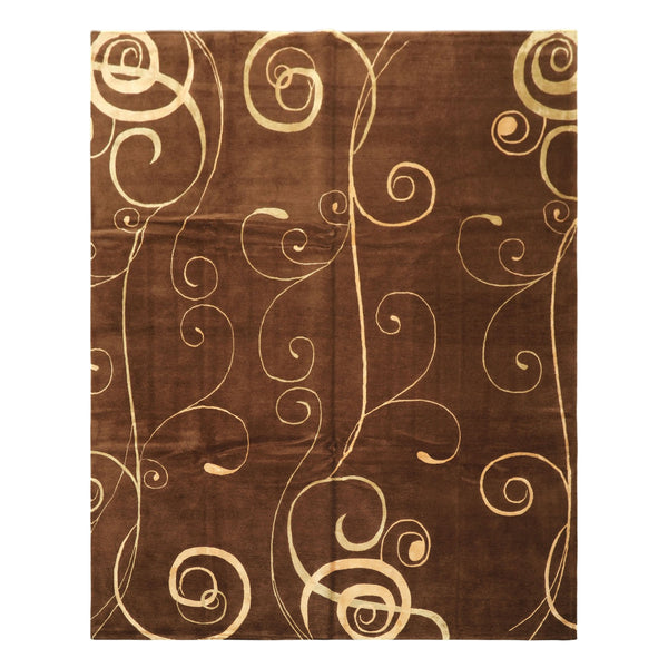 8x10 Brown, Gold, Color Hand Knotted Tibetan Wool & Pure Silk Modern & Contemporay Oriental Rug