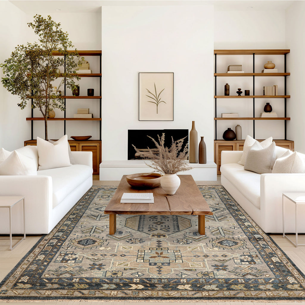 8x10 Taupe, Beige, Blue Color Hand Knotted Oushak Wool Modern & Contemporary Oriental Rug