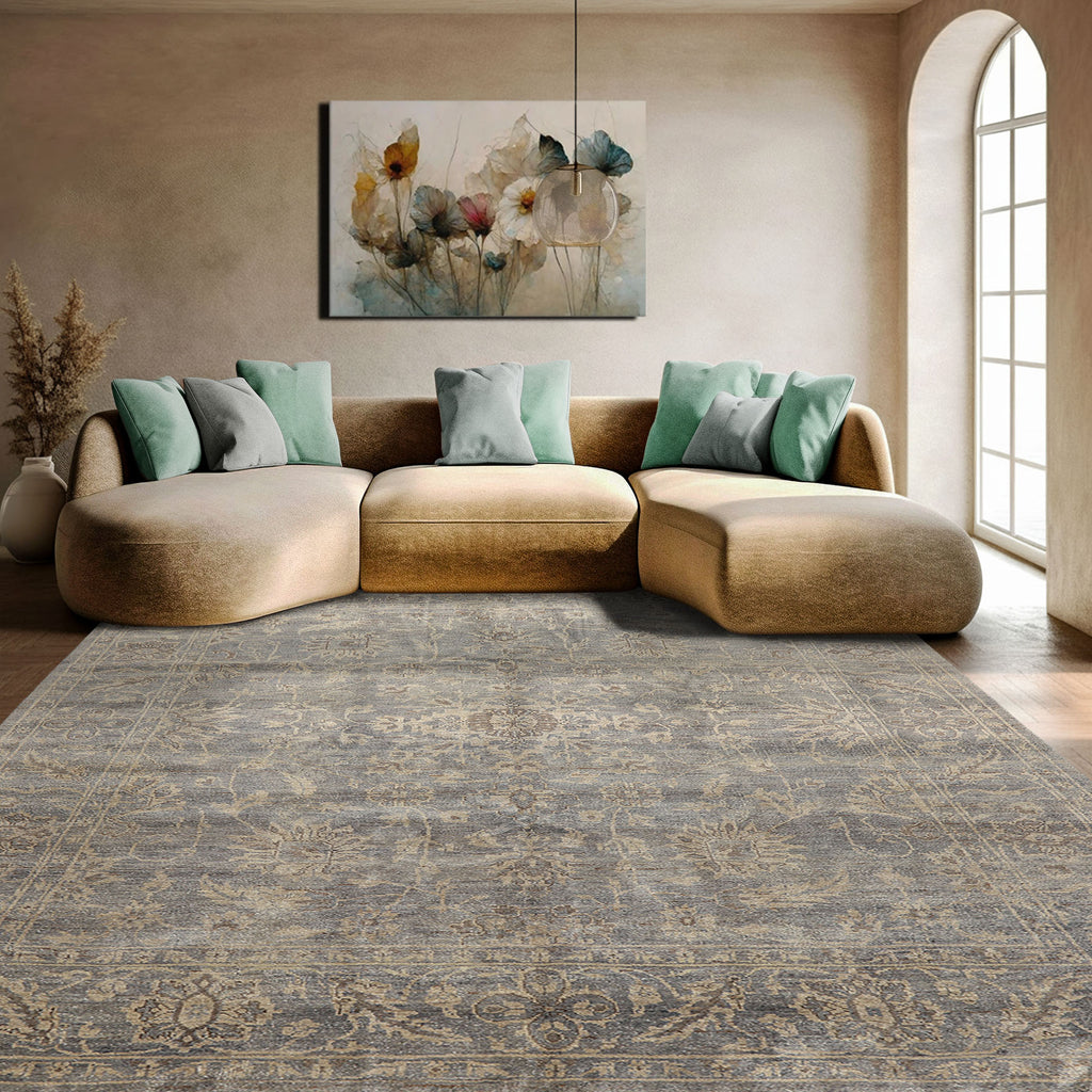 8x10 Gray, Beige, Brown Color Hand Knotted Oushak Wool Transitional Oriental Rug