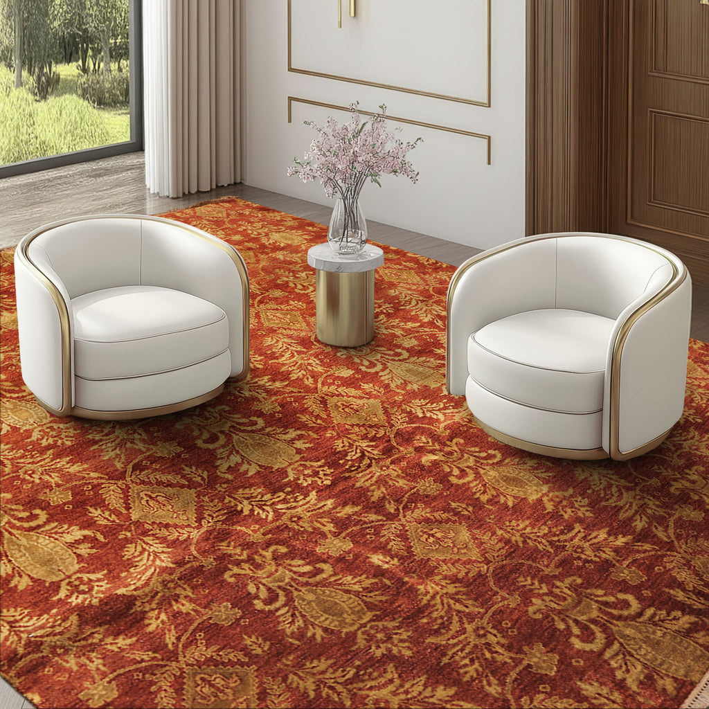Multi Size Burnt Orange Gold Color Hand Knotted Agra Wool Transitional Oriental Rug