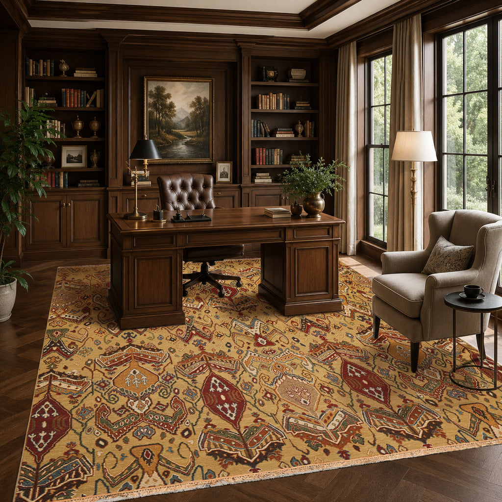 8x10 Light Gold, Rust, Sage Color Hand Knotted Soumak Wool Traditional Oriental Rug