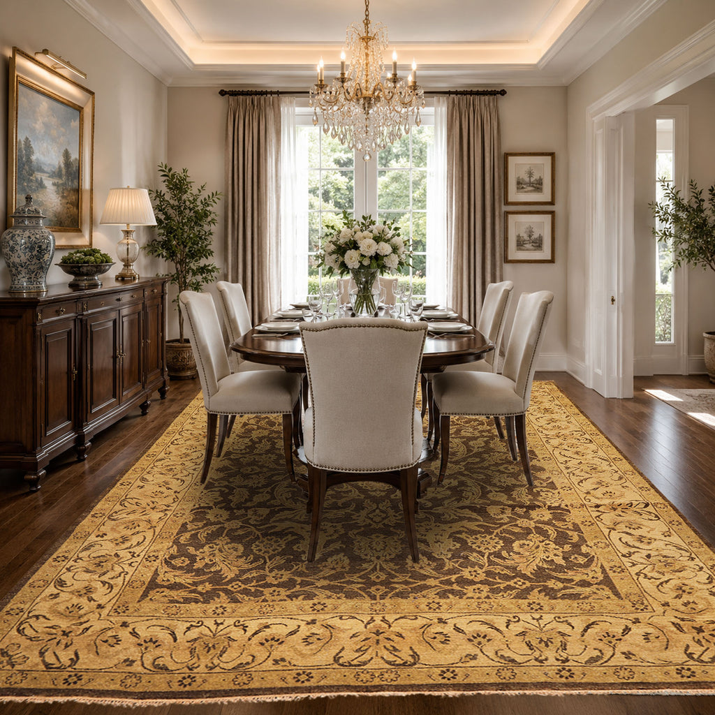 8x10 Brown, Beige, Gold Color Hand Knotted Oushak Wool Traditional Oriental Rug