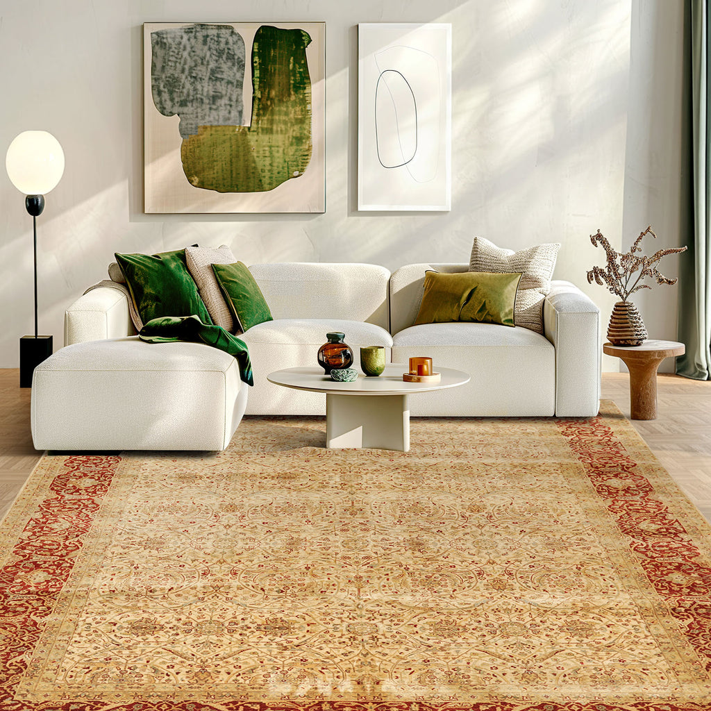 8x10 Beige, Burnt Orange, Mint Color Hand Knotted Agra New Zealand Wool Transitional Oriental Rug