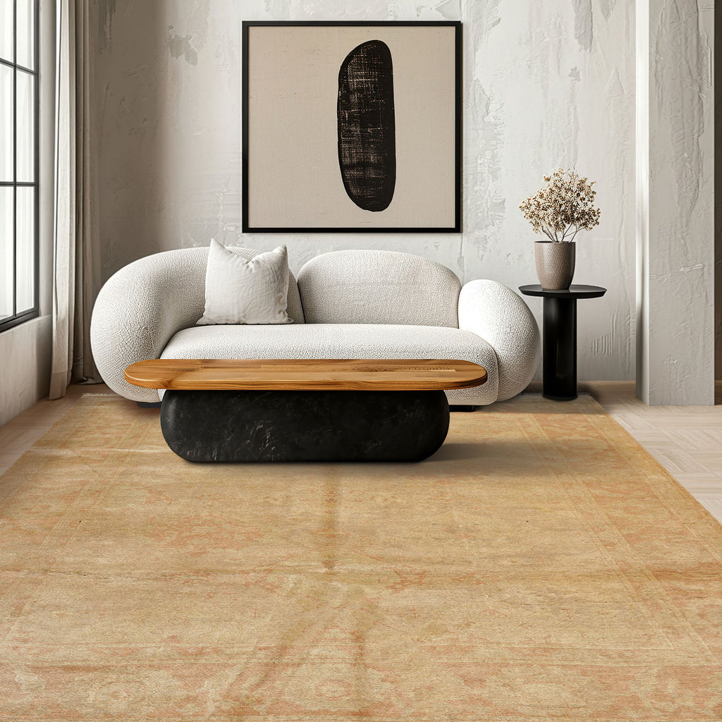8x10 Beige, Blush, Light Gold Color Hand Knotted Oushak Wool Traditional Oriental Rug