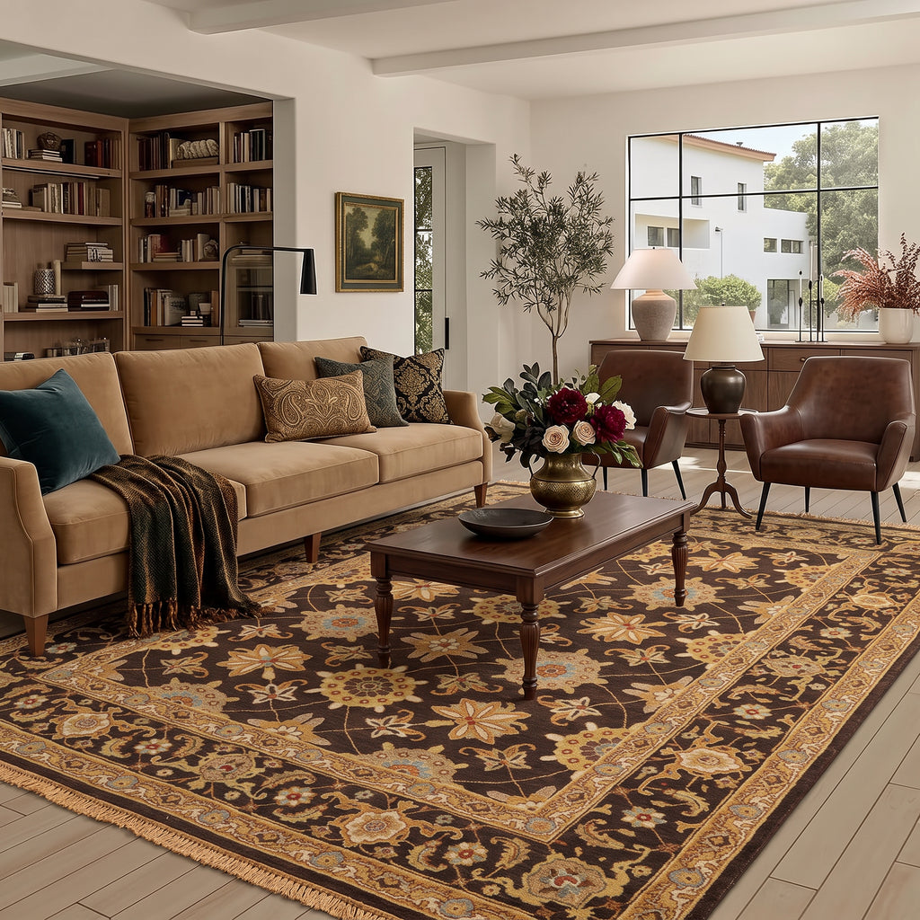 8x10 Chocolate, Gold, Turquoise Color Hand Knotted Soumak Wool Traditional Oriental Rug
