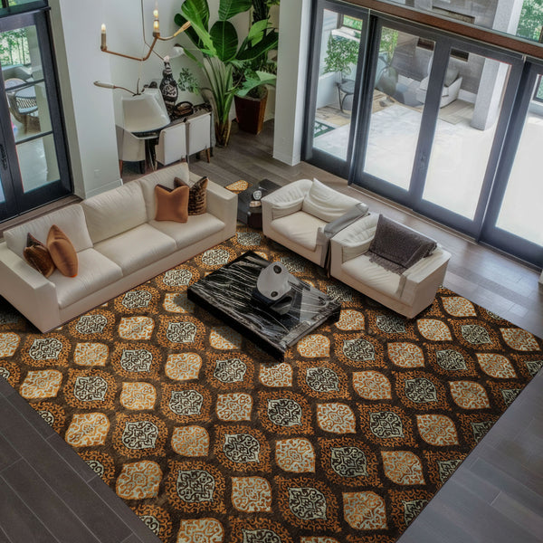 Multi Size Brown Aqua Caramel Color Hand Knotted Tibetan Wool Transitional Oriental Rug