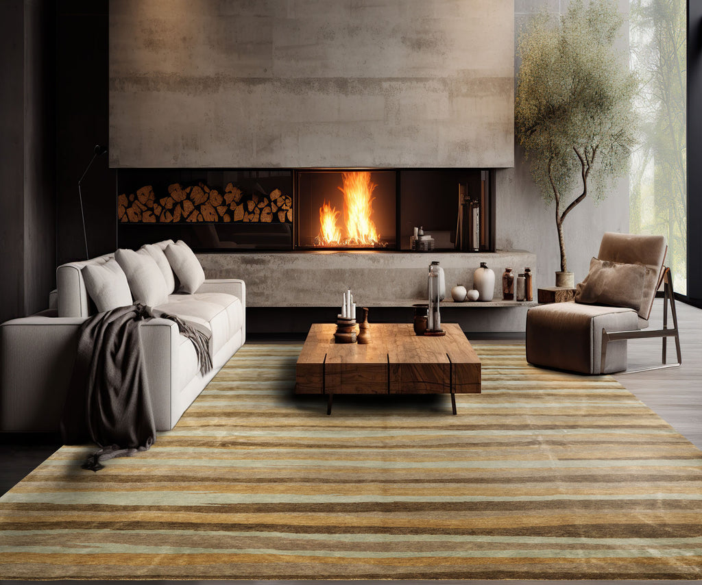 9x12 Tan, Aqua, Taupe Color Hand Knotted Tibetan Wool Modern & Contemporary Oriental Rug