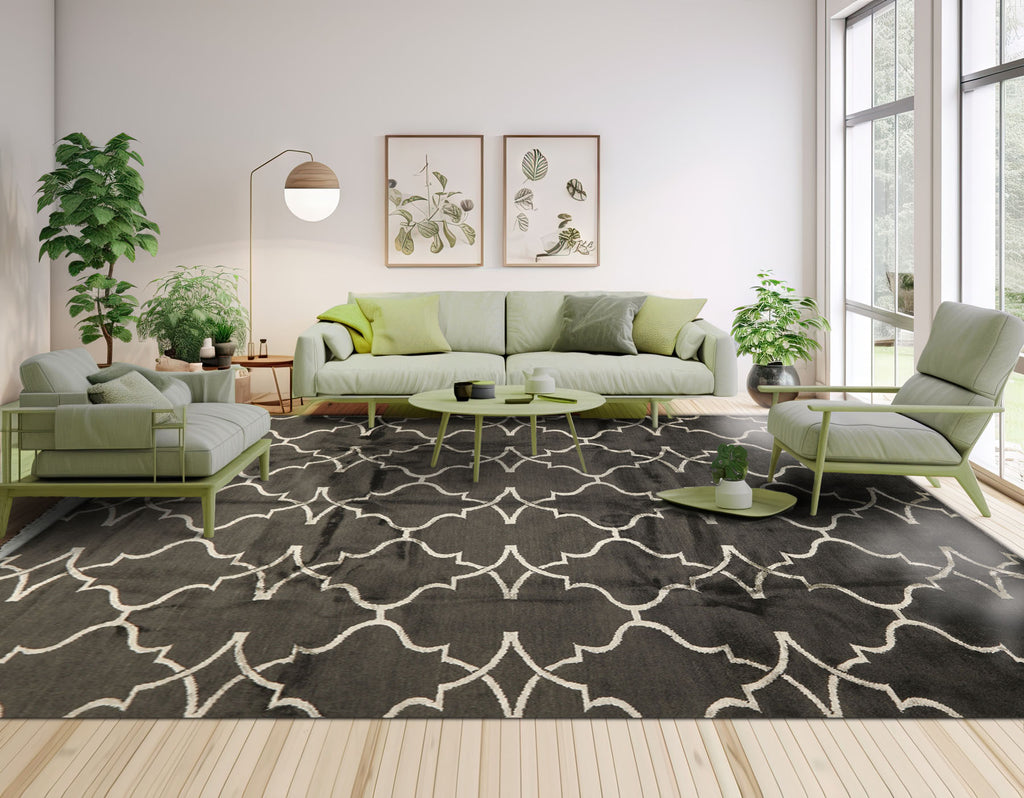 8x10 Charcoal, Gray, Color Hand Loomed Tibetan Wool Transitional Oriental Rug