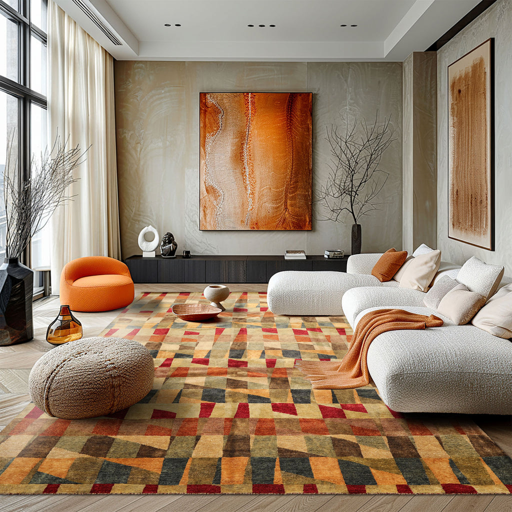 9x12 Beige, Aqua, Teal Color Hand Knotted Tibetan Wool Modern & Contemporary Oriental Rug