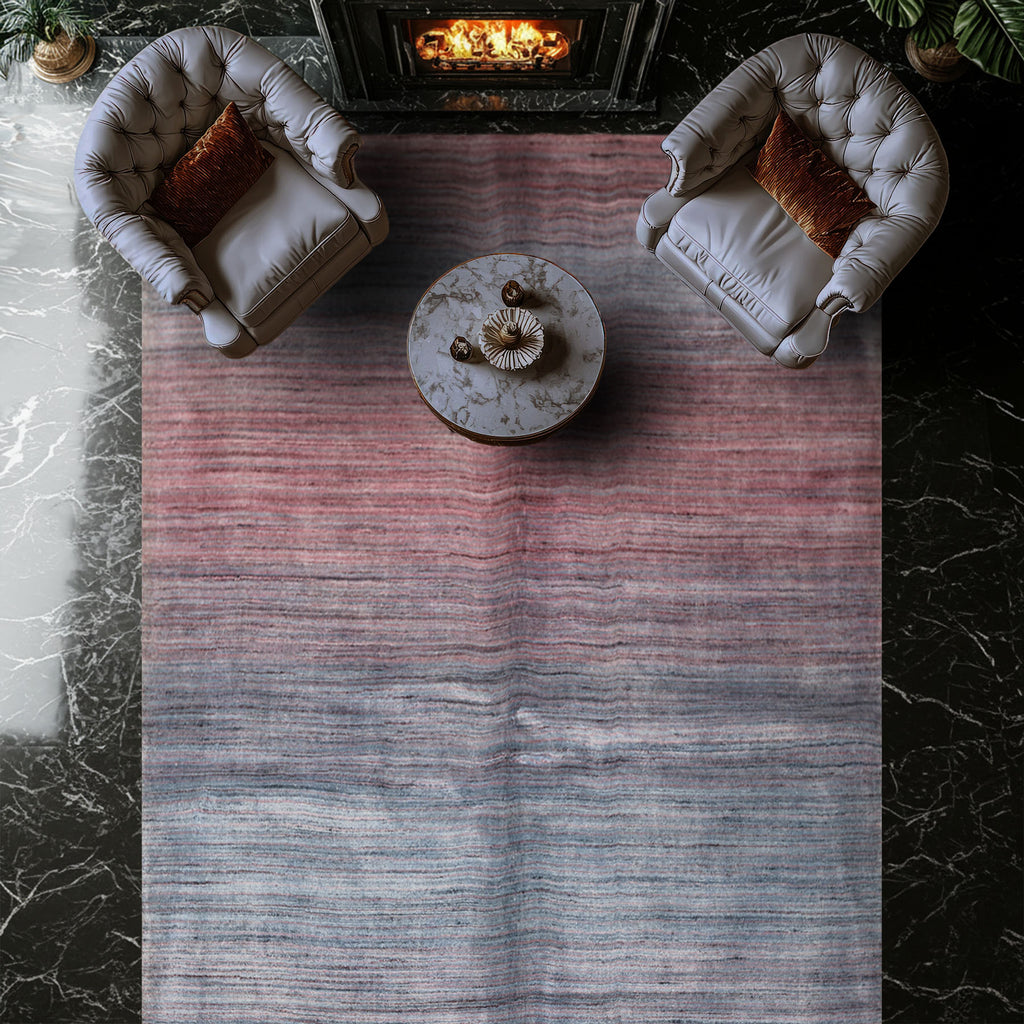 5x8 Blue, Plum, Color Hand Loomed Tibetan Wool Modern & Contemporary Oriental Rug