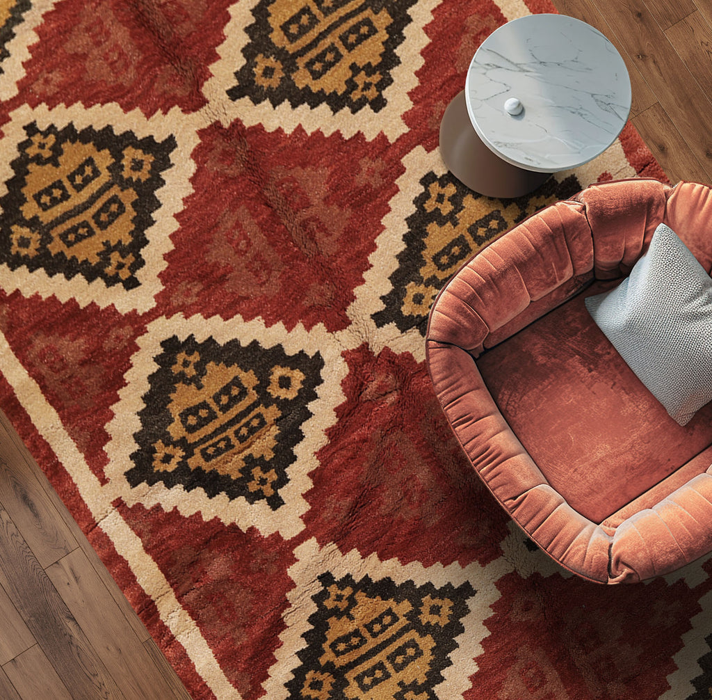 5x8 Burnt Orange, Beige, Charcoal Color Hand Knotted  Wool Modern & Contemporary Oriental Rug