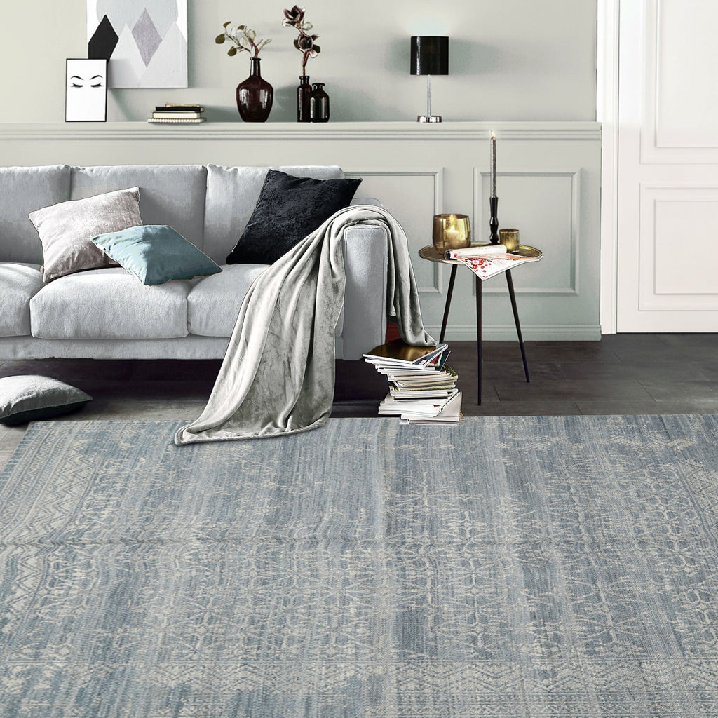 5x8 Blue, Gray, Color Hand Woven  Wool Transitional Oriental Rug