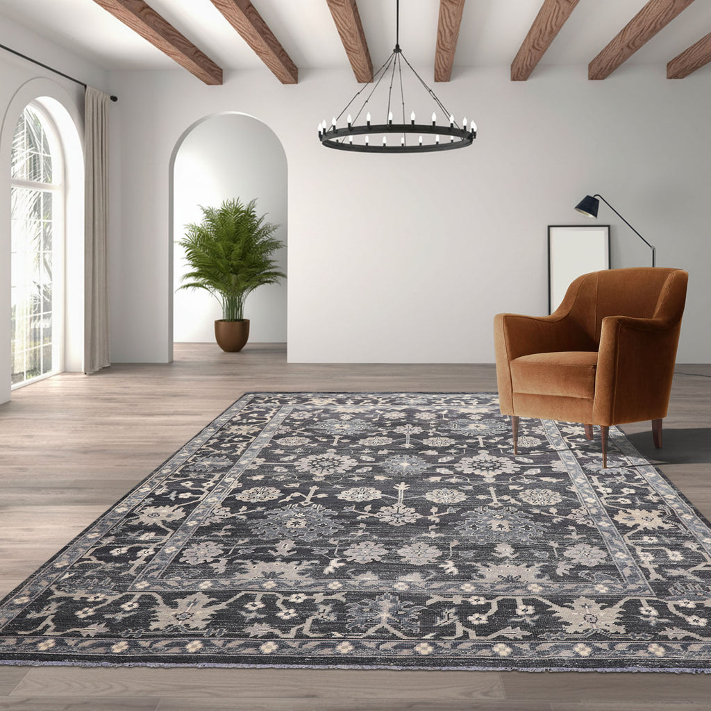 8x10 Graphite, Slate, Gray Color Hand Knotted Oushak Wool Traditional Oriental Rug