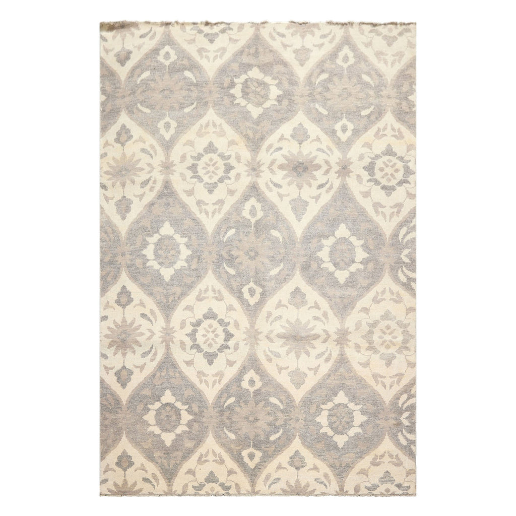 6x9 Ivory, Gray, Taupe Color Hand Knotted Oushak Wool Transitional Oriental Rug