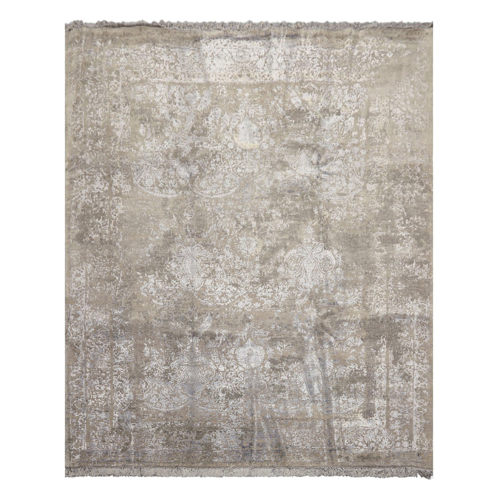 8x10 Moss, Gray, Blue Color Hand Knotted Tibetan Sherpa Wool & Bamboo Silk Modern & Contemporary Oriental Rug