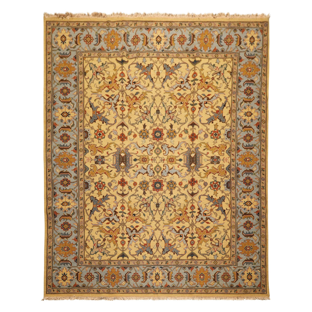 8x10 Gold, Blue, Tan Color Hand Knotted Soumak Wool Traditional Oriental Rug