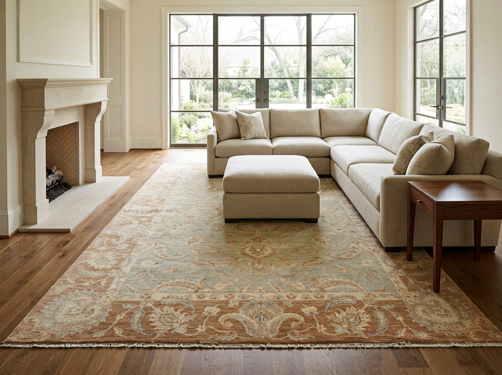10x14 Seafoam, Mocha, Ivory Color Hand Knotted Peshawar Wool Traditional Oriental Rug