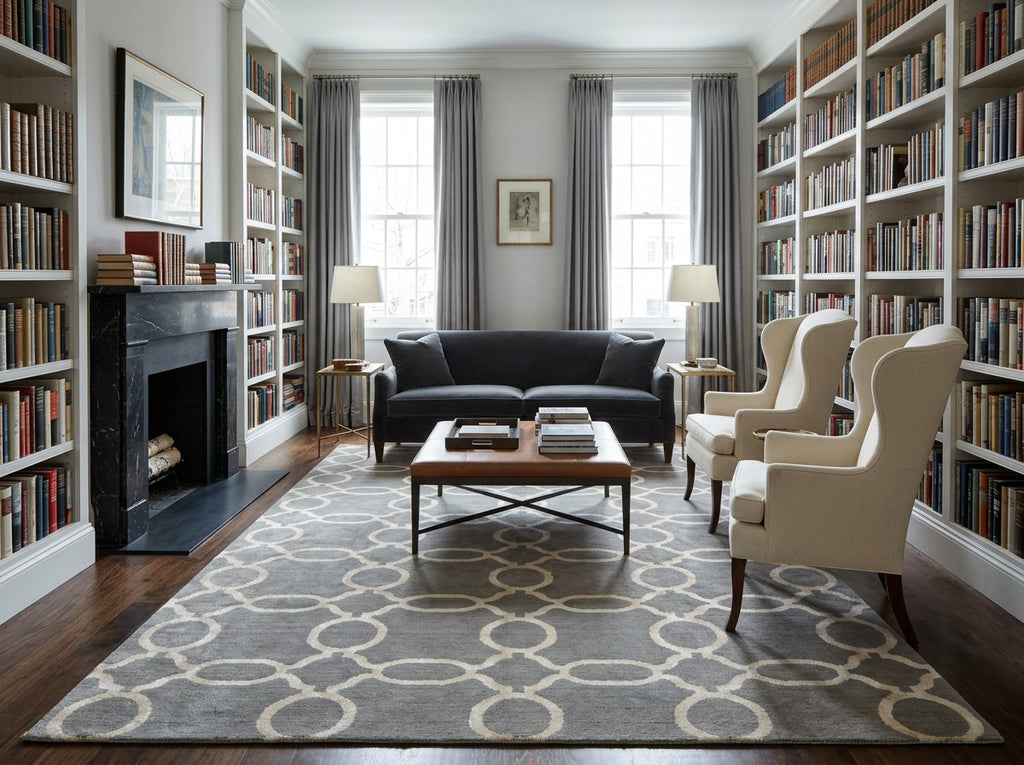 Multi Size Gray Silver Color Hand Loomed Tibetan Wool & Bamboo Silk Transitional Oriental Rug