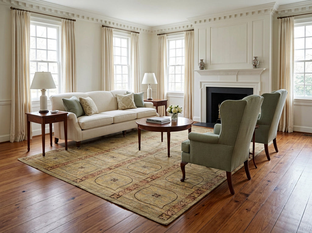 8x10 Moss, Gold, Blush Color Hand Knotted Tibetan Wool Transitional Oriental Rug