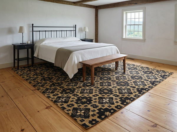 Multi Size Brown Charcoal Beige Color Hand Loomed Tibetan Wool & Bamboo Silk Modern & Contemporary Oriental Rug
