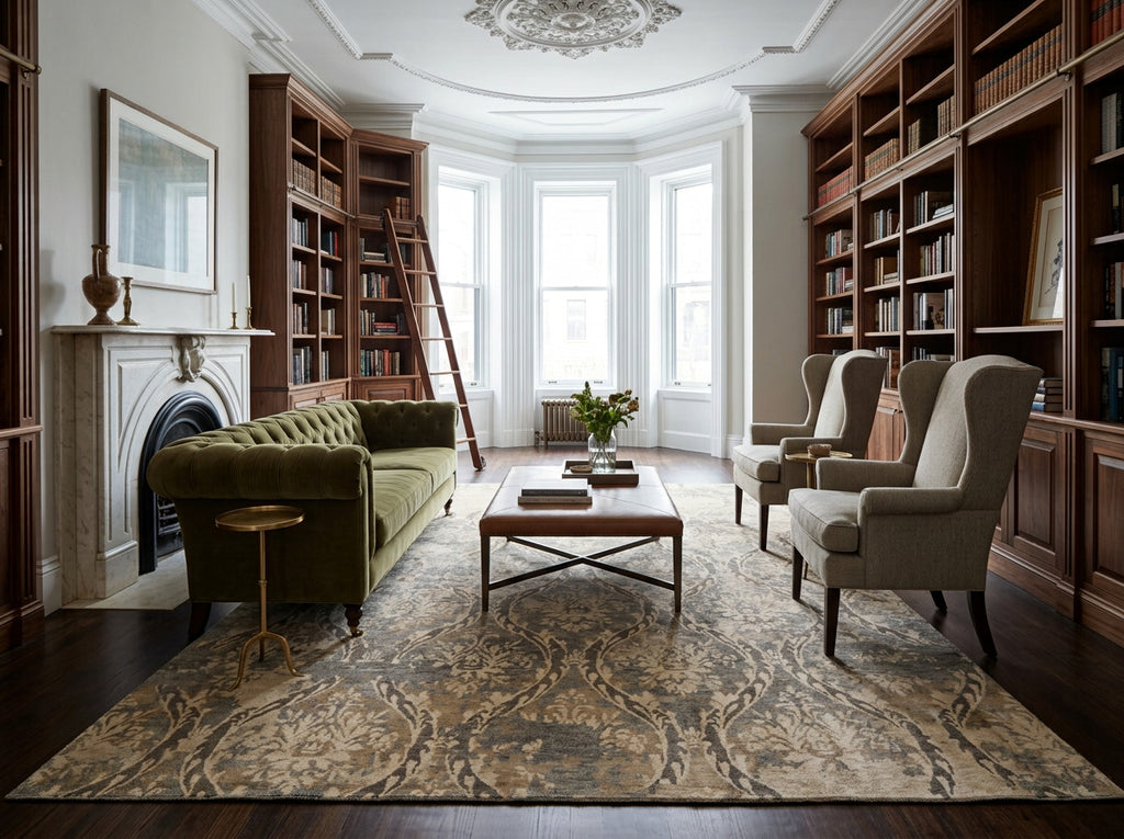 8x10 Beige, Greenish, Gray Color Hand Knotted Tibetan Wool Transitional Oriental Rug