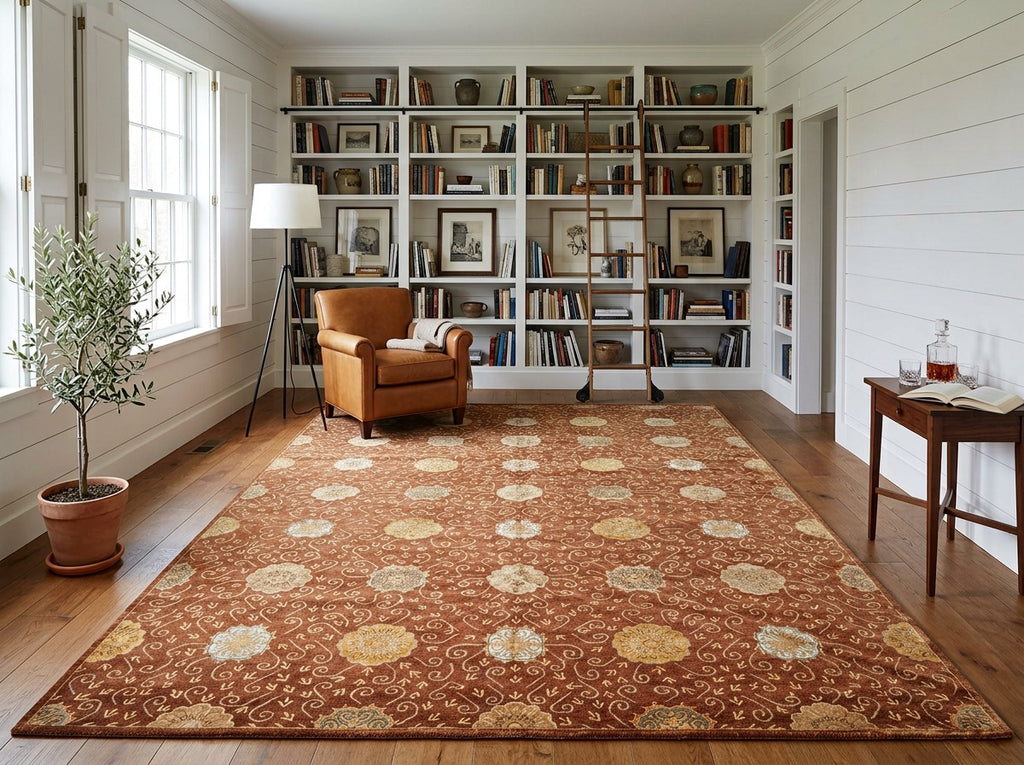 10x14 Mocha, Gold, Beige Color Hand Knotted Tibetan Wool & Bamboo Silk Transitional Oriental Rug