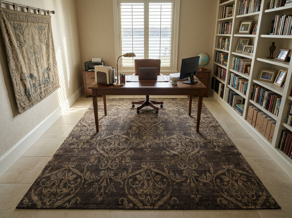 8x10 Brown, Gray, Tan Color Hand Loomed Tibetan Wool Transitional Oriental Rug
