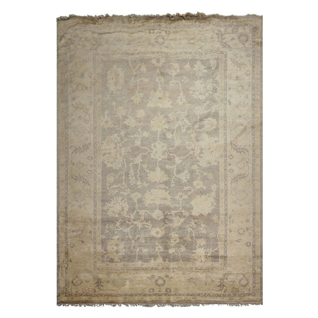 9x12 Gray, Ivory, taupe Color Hand Knotted Oushak New Zealand Wool Transitional Oriental Rug