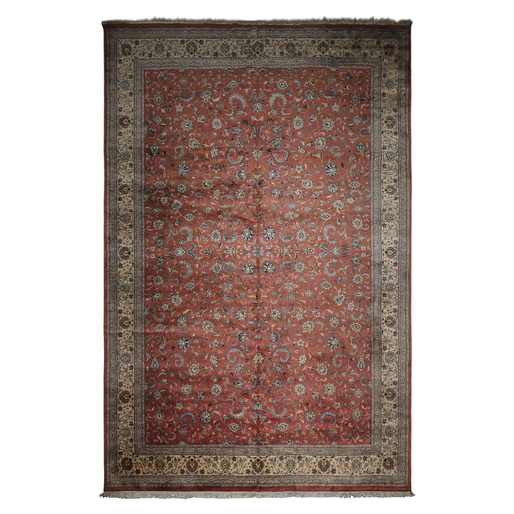 12x18 Rose, Ivory, Blue Color Hand Knotted Kashan wool Traditional Oriental Rug