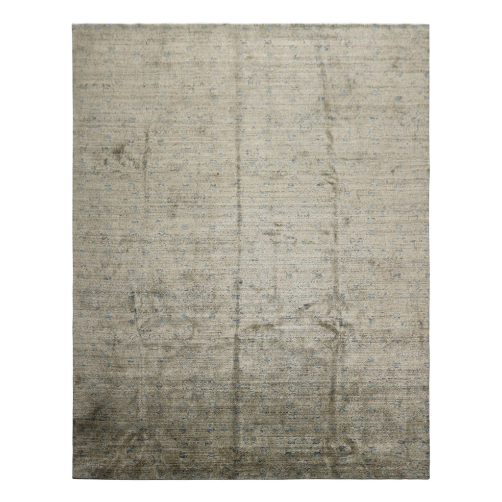 8x10 Silver, Gray, Aqua Color Hand Loomed  Wool & Bamboo Silk Transitional Oriental Rug