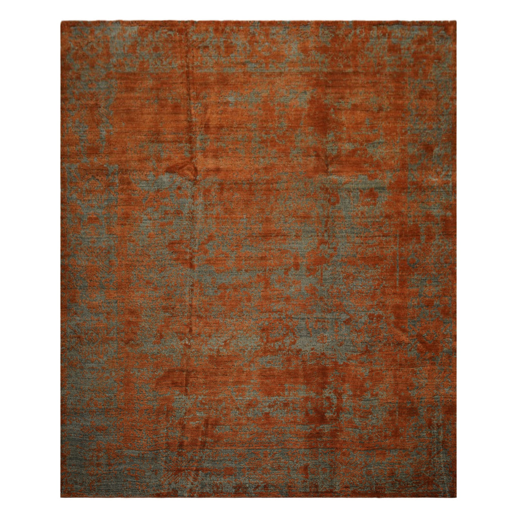 8x10 Teal, Orange, Color Hand Knotted Sherpa Wool Modern & Contemporary Oriental Rug