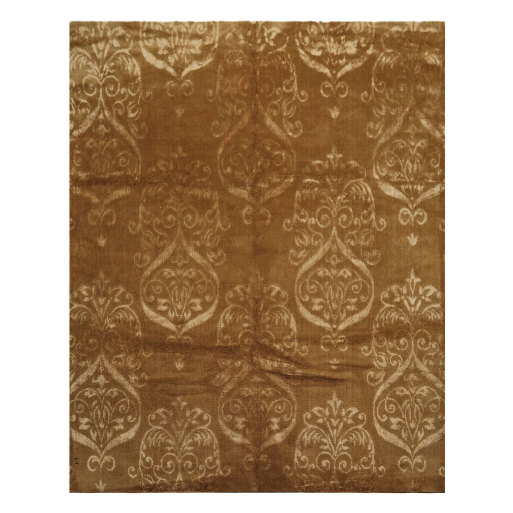 8x10 Tone on Tone Caramel, , Color Hand Loomed Tibetan Wool & Bamboo Silk Transitional Oriental Rug