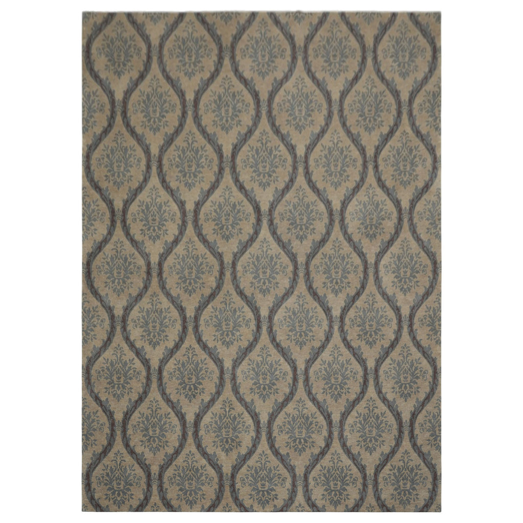 10x14 Silver, Gray, Blue Color Hand Knotted Tibetan Wool Transitional Oriental Rug