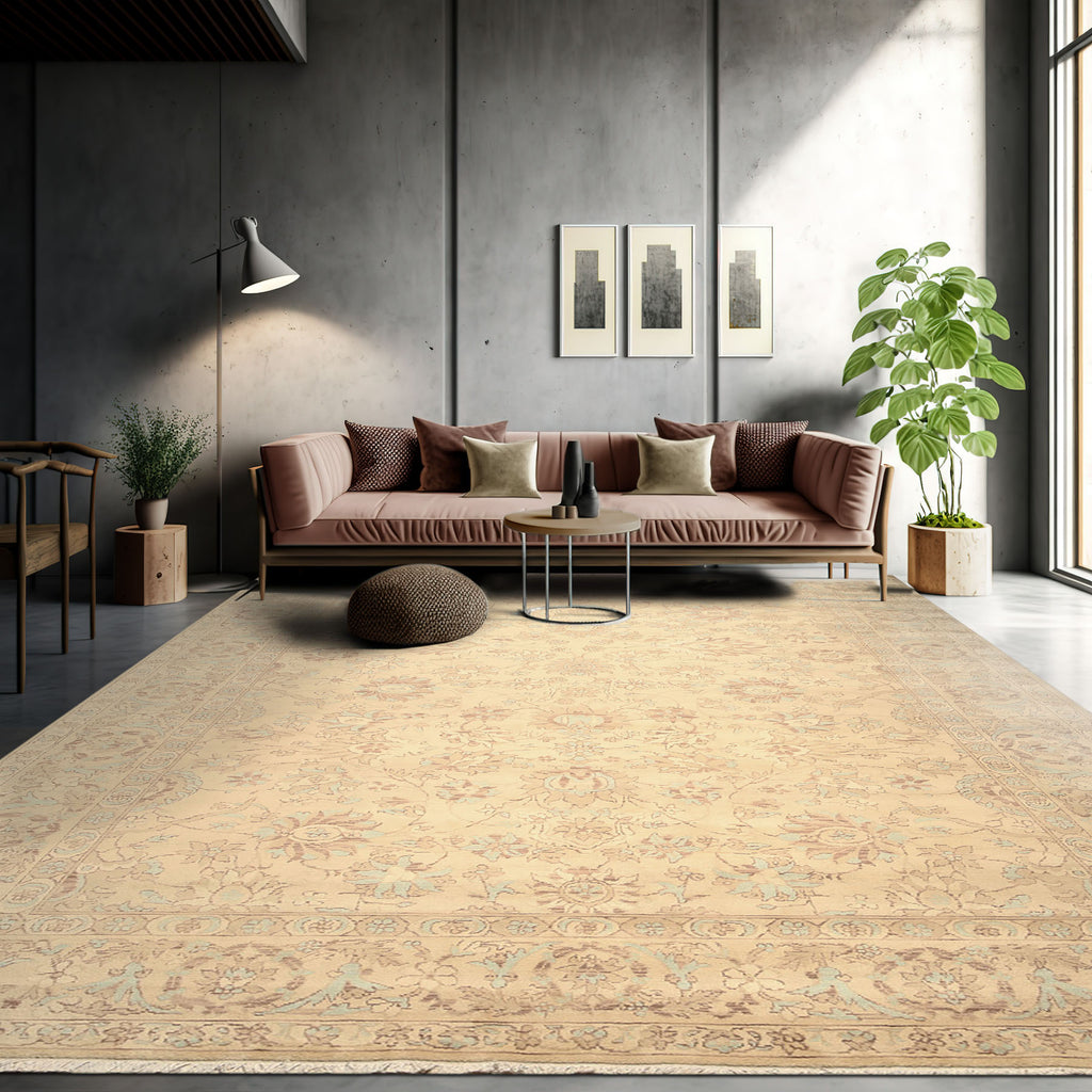 9x12 Beige, Aqua, Brown Color Hand Knotted  Wool Traditional Oriental Rug