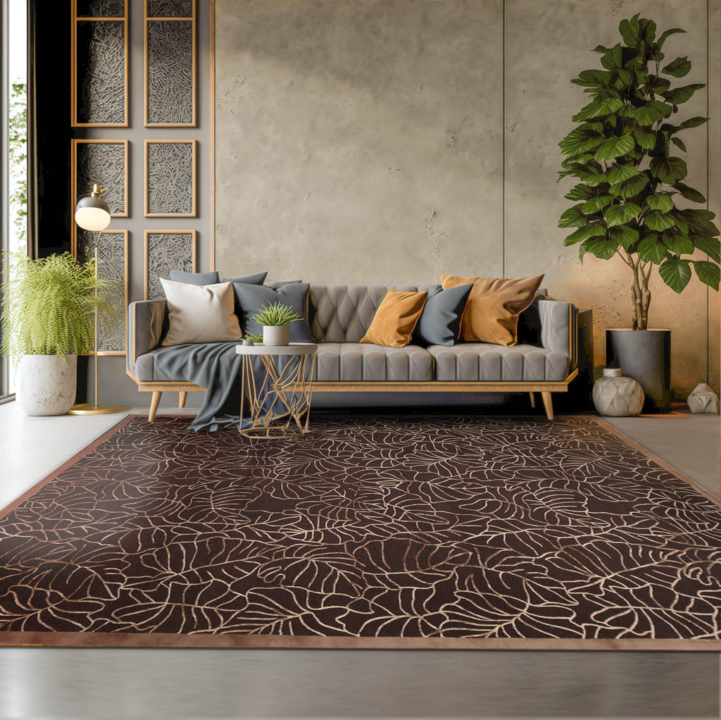 8x10 Brown, , Color Hand Knotted Tibetan Wool & Silk Modern Oriental Rug