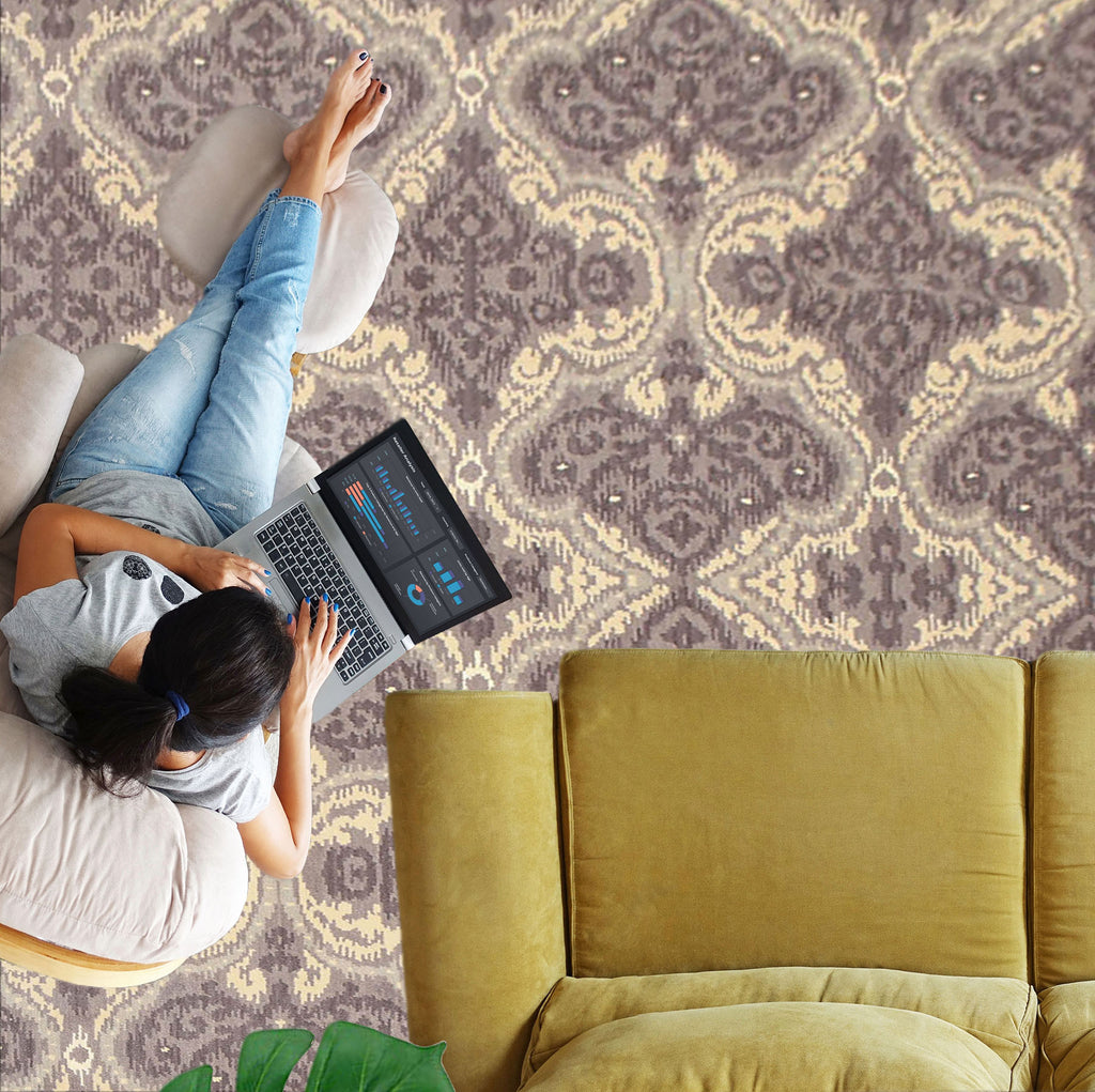 LooomBloom Gray 6' x 9' Hand Knotted IKAT Design 100% Wool Oriental Area Rug