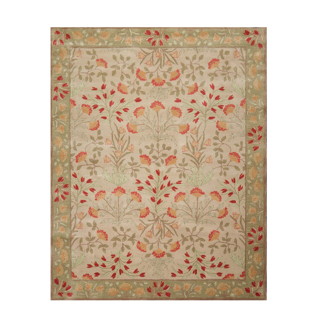 8x10 Beige, Sage, Mint Color Hand Tufted Floral 100% Wool Transitional Oriental Rug