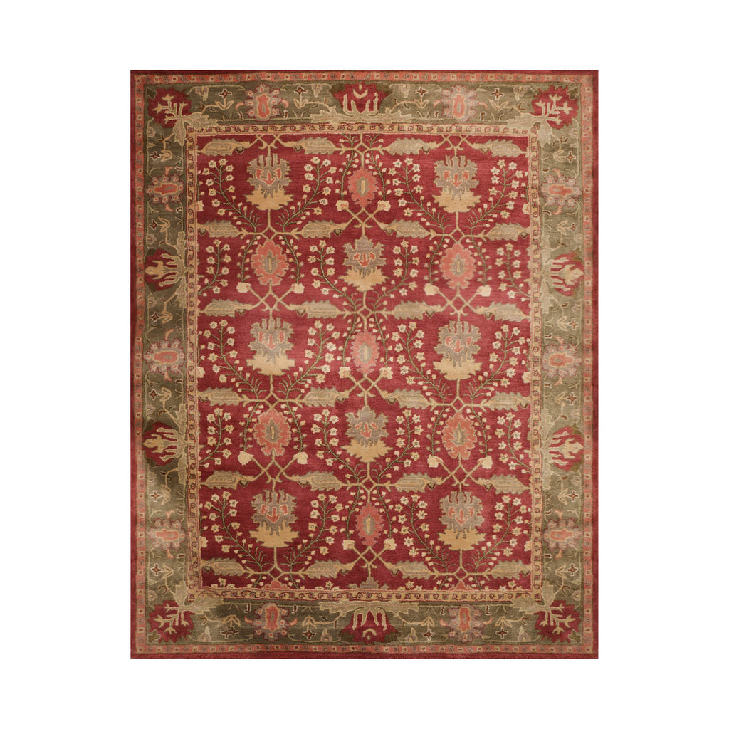 8x10 Rusty Red, Olive, Green Color Hand Tufted All-Over 100% Wool Traditional Oriental Rug