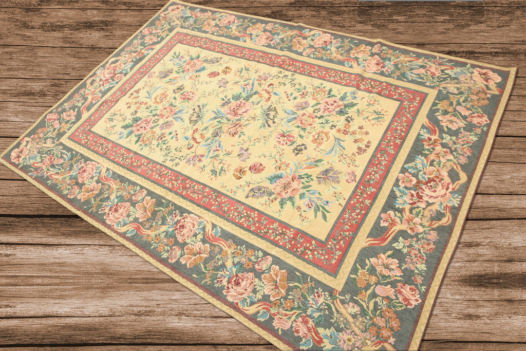 5x8 Golden, Sage, Rose Color Hand Made Needlepoint Cotton Traditional Oriental Rug
